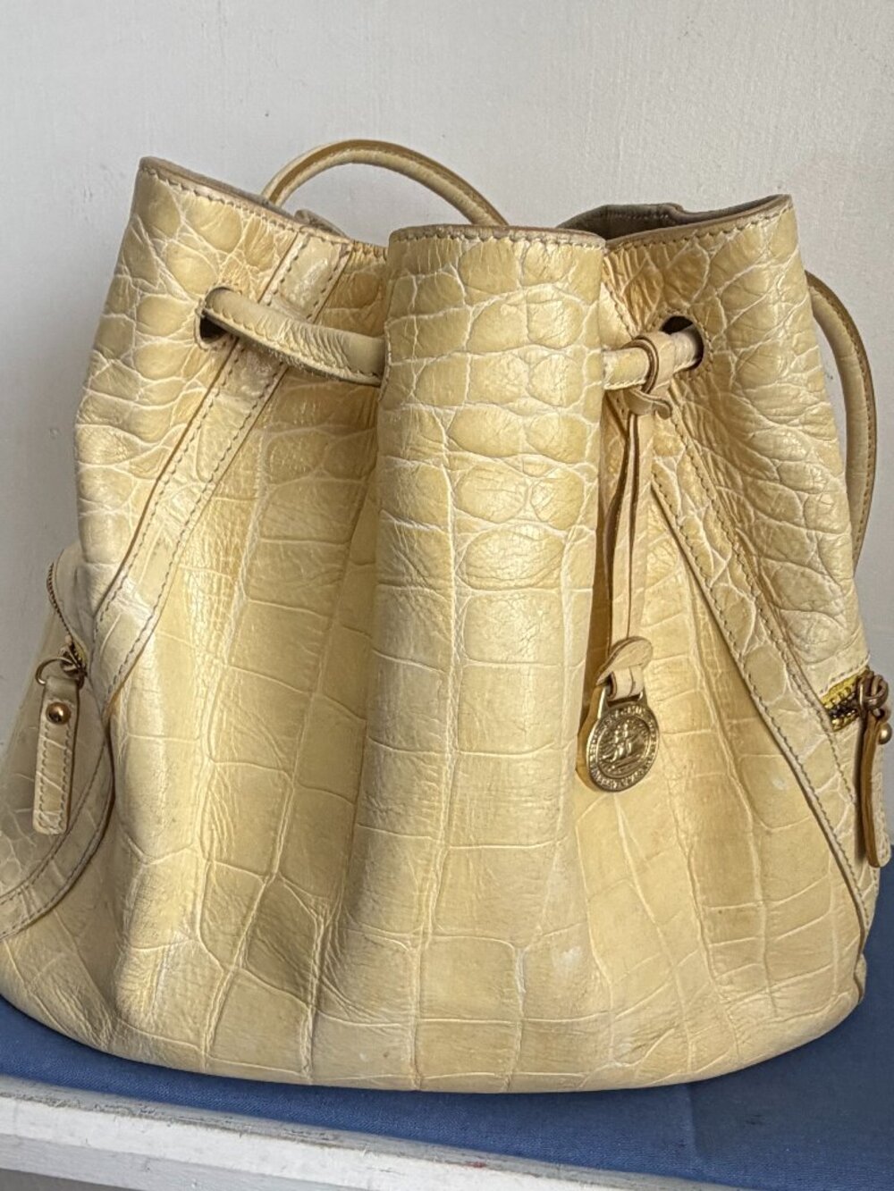BRAHMIN Delita Grotto Butter Sunbeam Drawstring Cinched Hobo Shoulder Bag